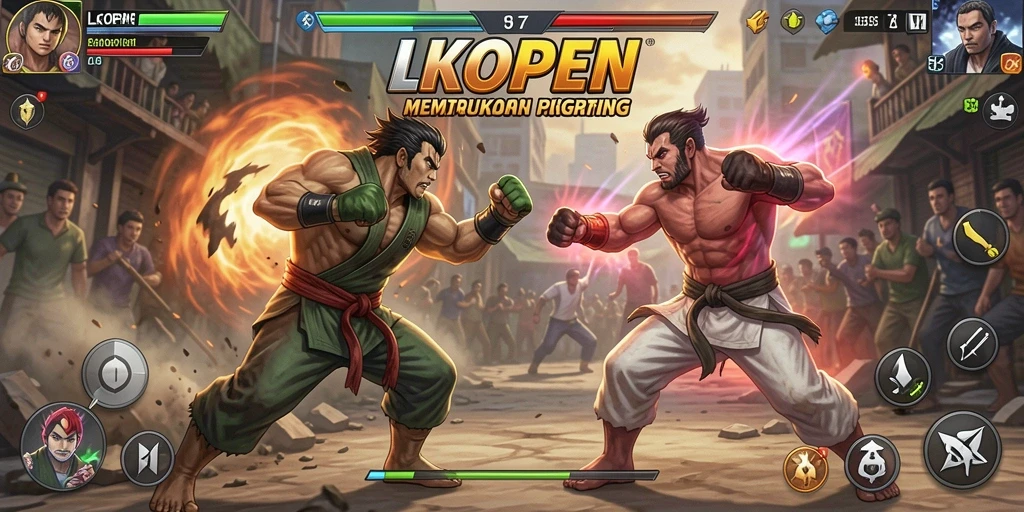 Gameplay LKOPEN menunjukkan pertarungan dinamis antara karakter yang kuat.