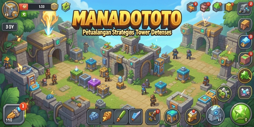 Tampilan gameplay seru dari MANADOTOTO dengan strategi Tower Defense yang mendebarkan.