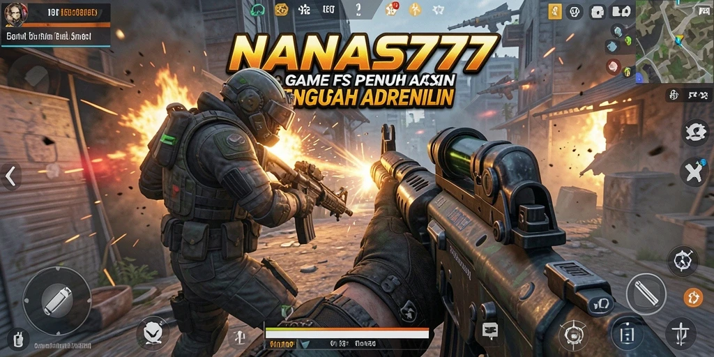 Screenshot menunjukkan aksi menegangkan dalam gameplay NANAS777 di medan perang.