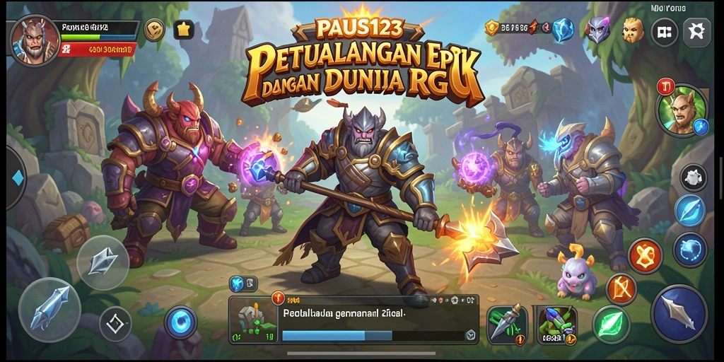 Tangkapan layar gameplay PAUS123 menampilkan pertempuran epik di dunia RPG.