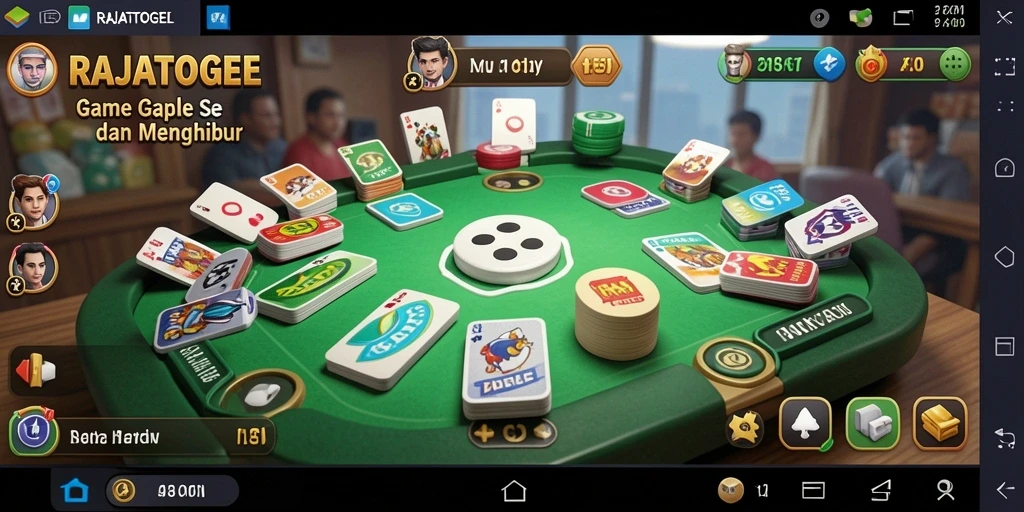 Tampilan gameplay seru RAJATOGEL dengan gaya Gaple yang menarik.