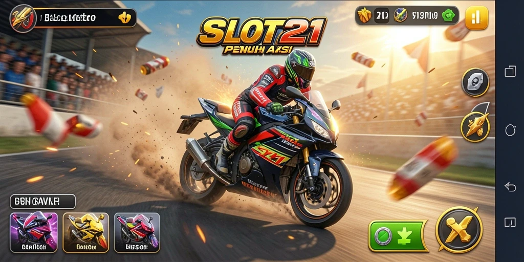 Tampilan menakjubkan dari gameplay balap motor di SLOT21.